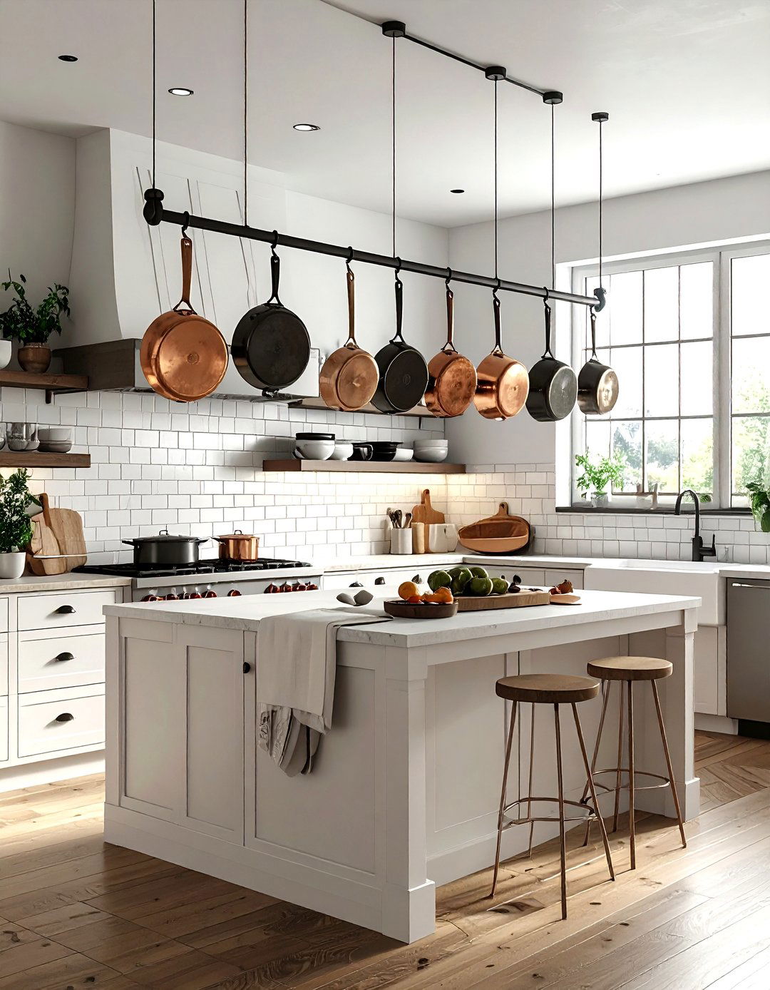 Hanging Pot Rack - 30 farmhouse kitchen ideas