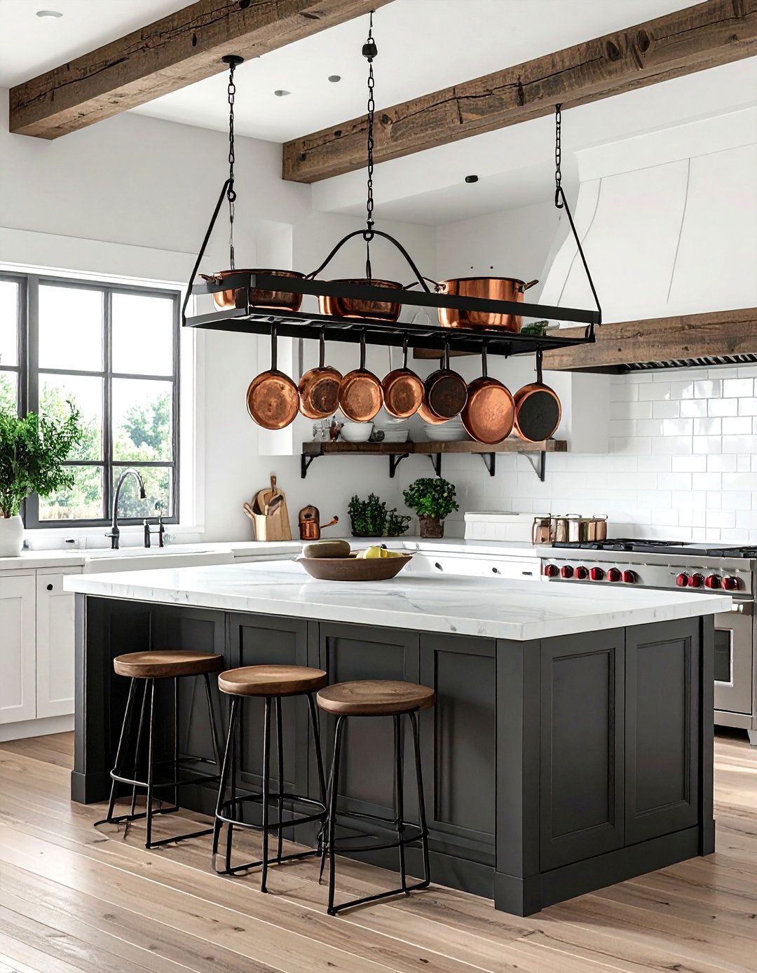 Hanging Pot Rack - 30 American country kitchen ideas