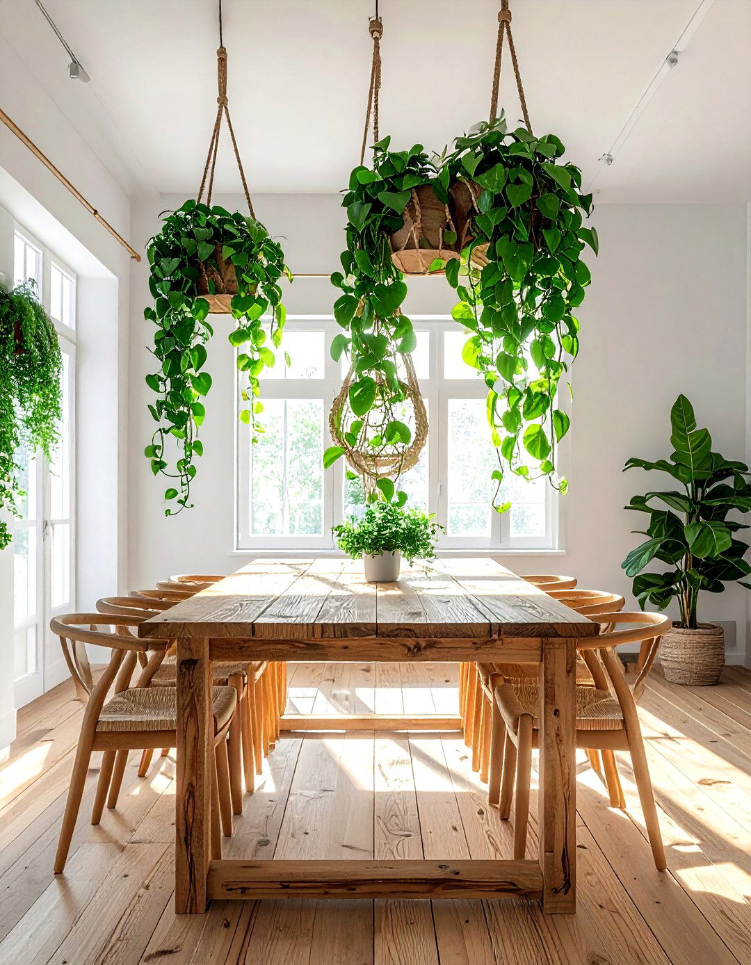 Hanging Pothos Above Dining Table - 30 dining room indoor plant ideas
