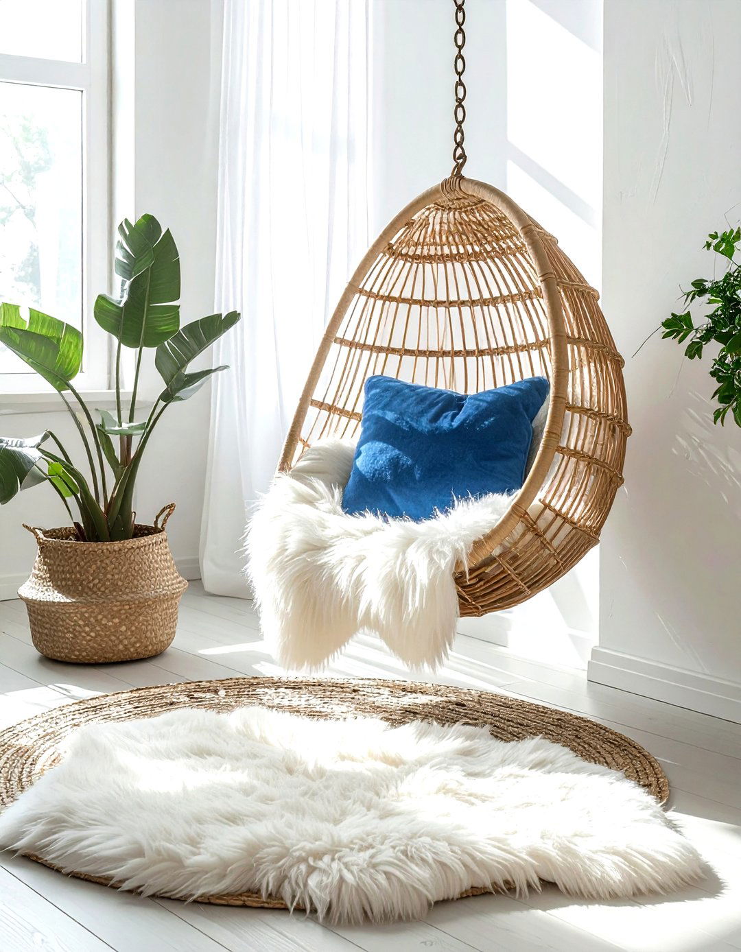 Hanging Rattan Chair - 30 living room beach furniture ideas
