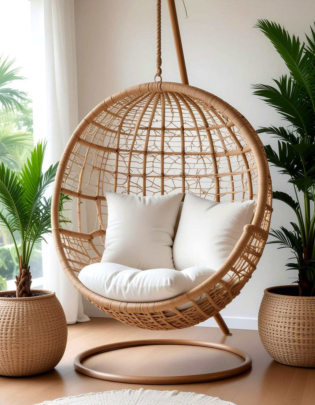 Hanging Rattan Egg Chairs - 30 tropical living room ideas