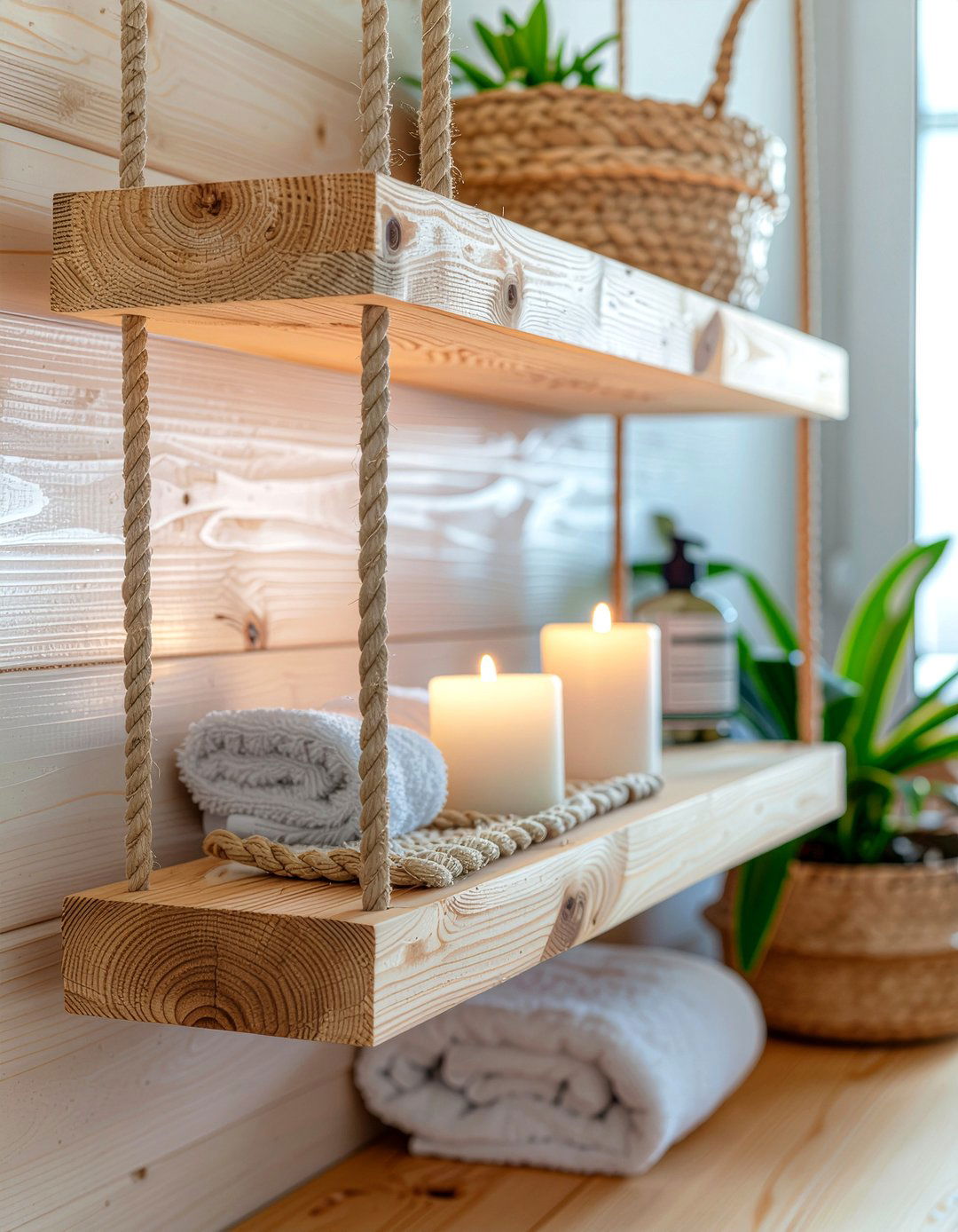 Hanging Rope Shelf - 30 bathroom shelf ideas