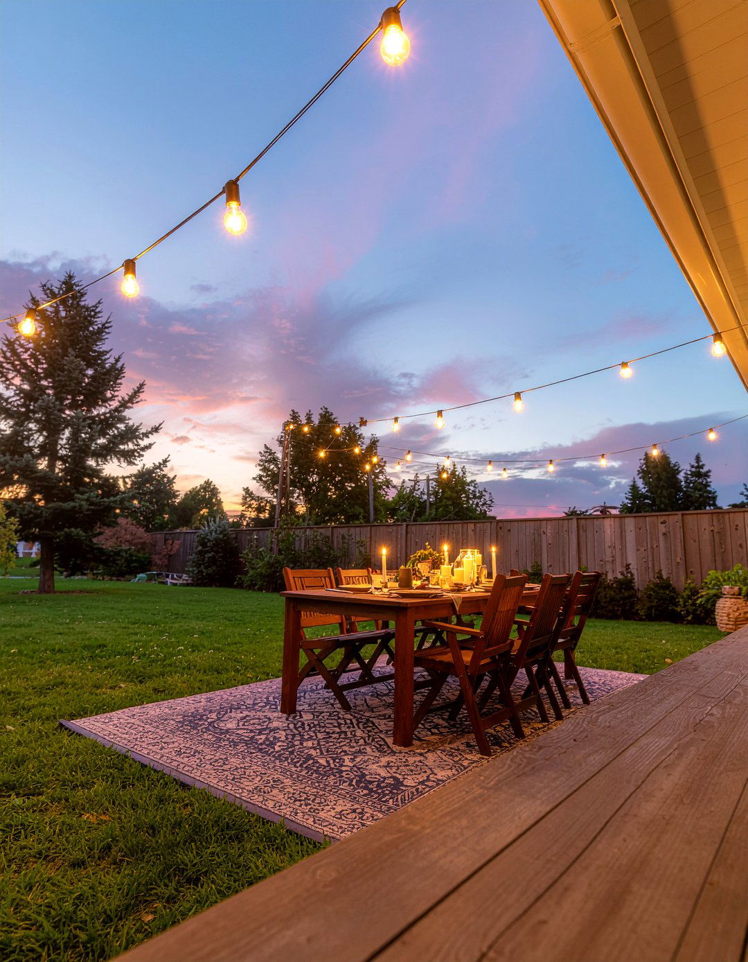 Hanging String Lights - 30 outdoor dining area ideas