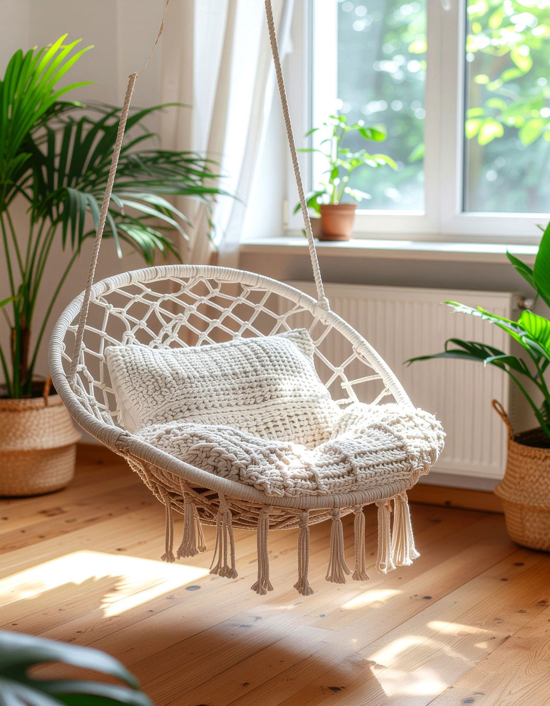 Hanging Swing Chair - 30 meditation living room ideas