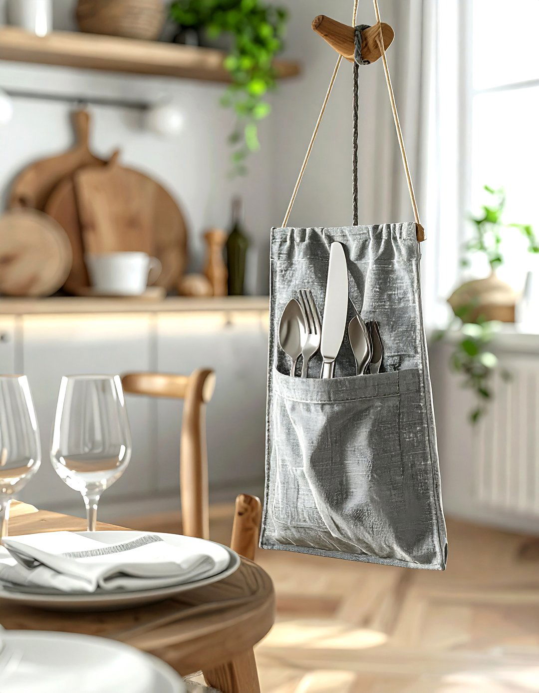 Hanging Textile Pocket - 30 dining room hanging storage ideas