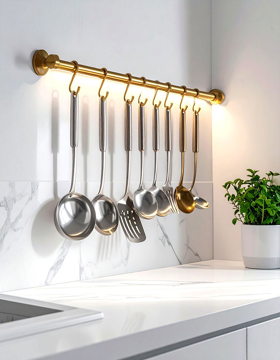 Hanging Utensil Rail - 30 utensil storage kitchen ideas