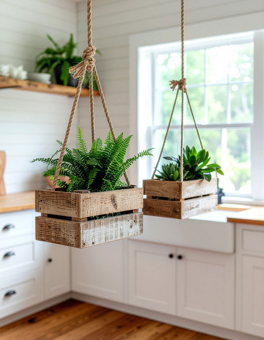Hanging Wooden Crate Planters - 30 hanging plant kitchen ideas