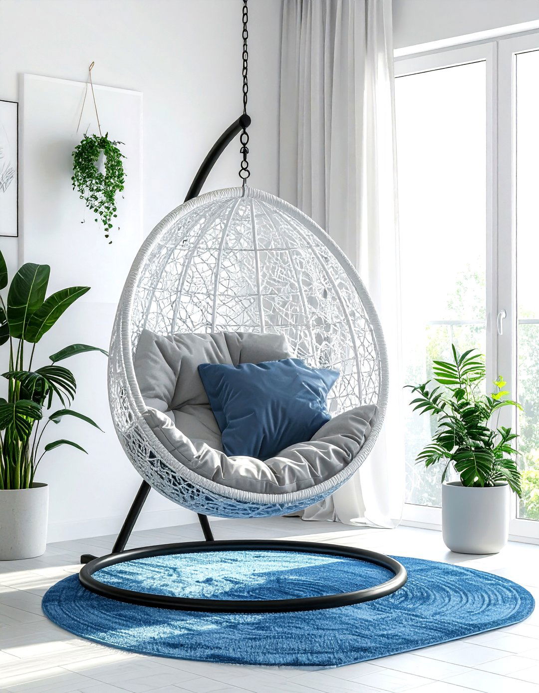 Hanging chair reading nook - 30 living room reading nook ideas