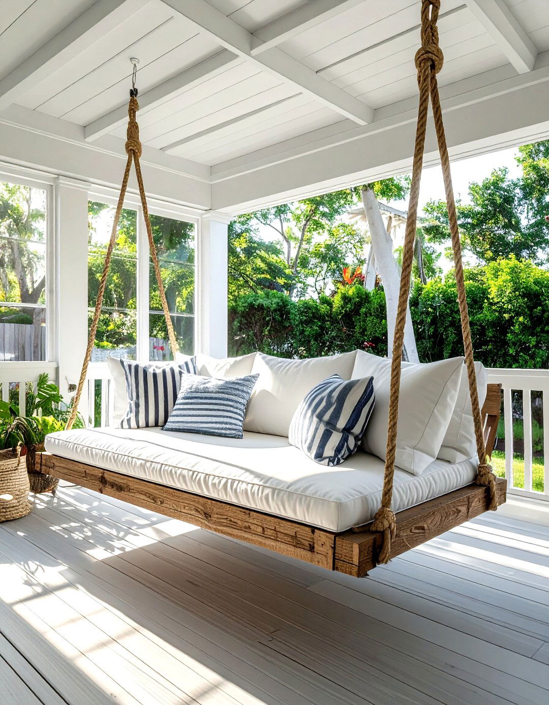 Hanging daybed swing - 30 screened porch decor ideas