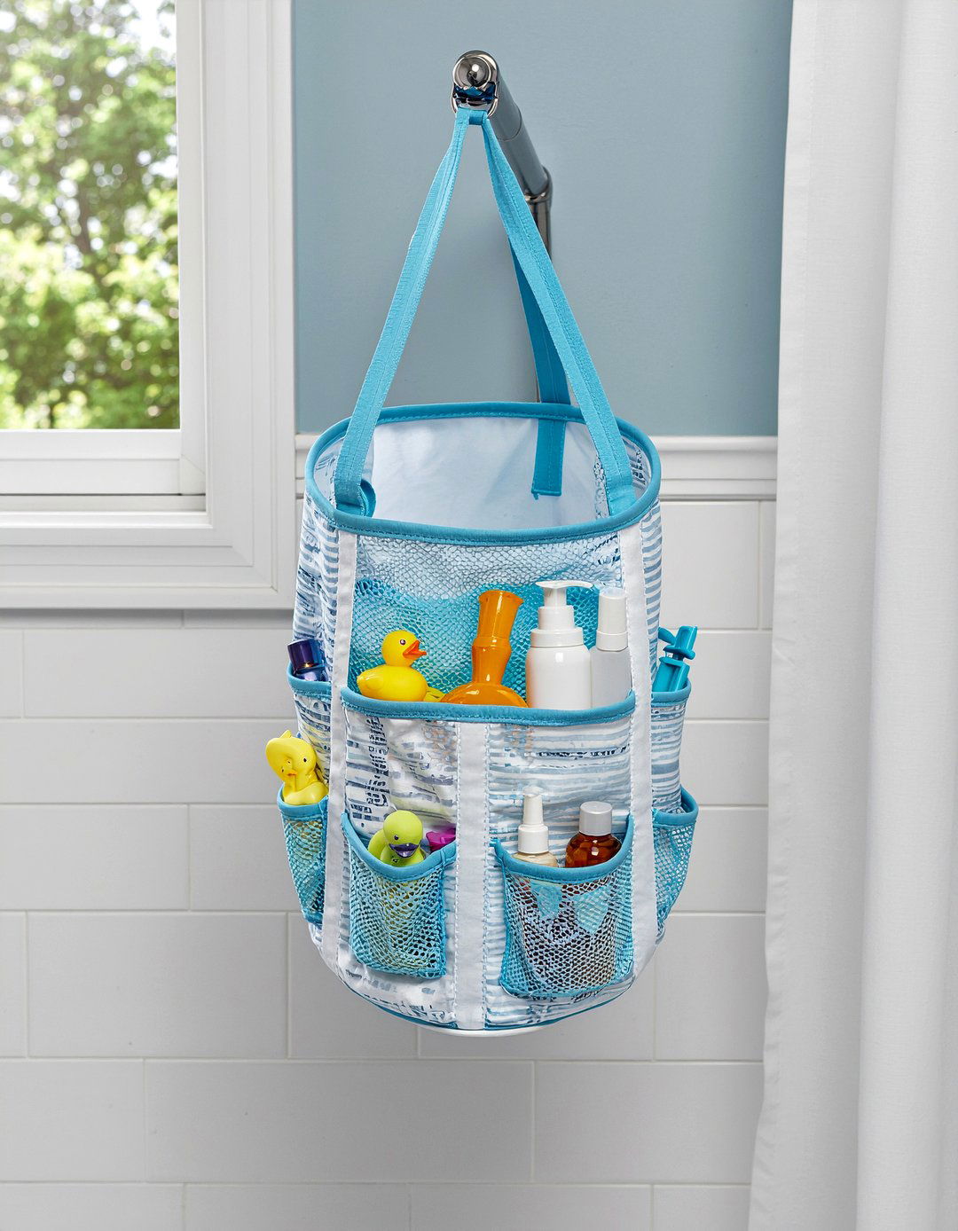 Hanging fabric shower organizer - 30 bathroom caddy ideas