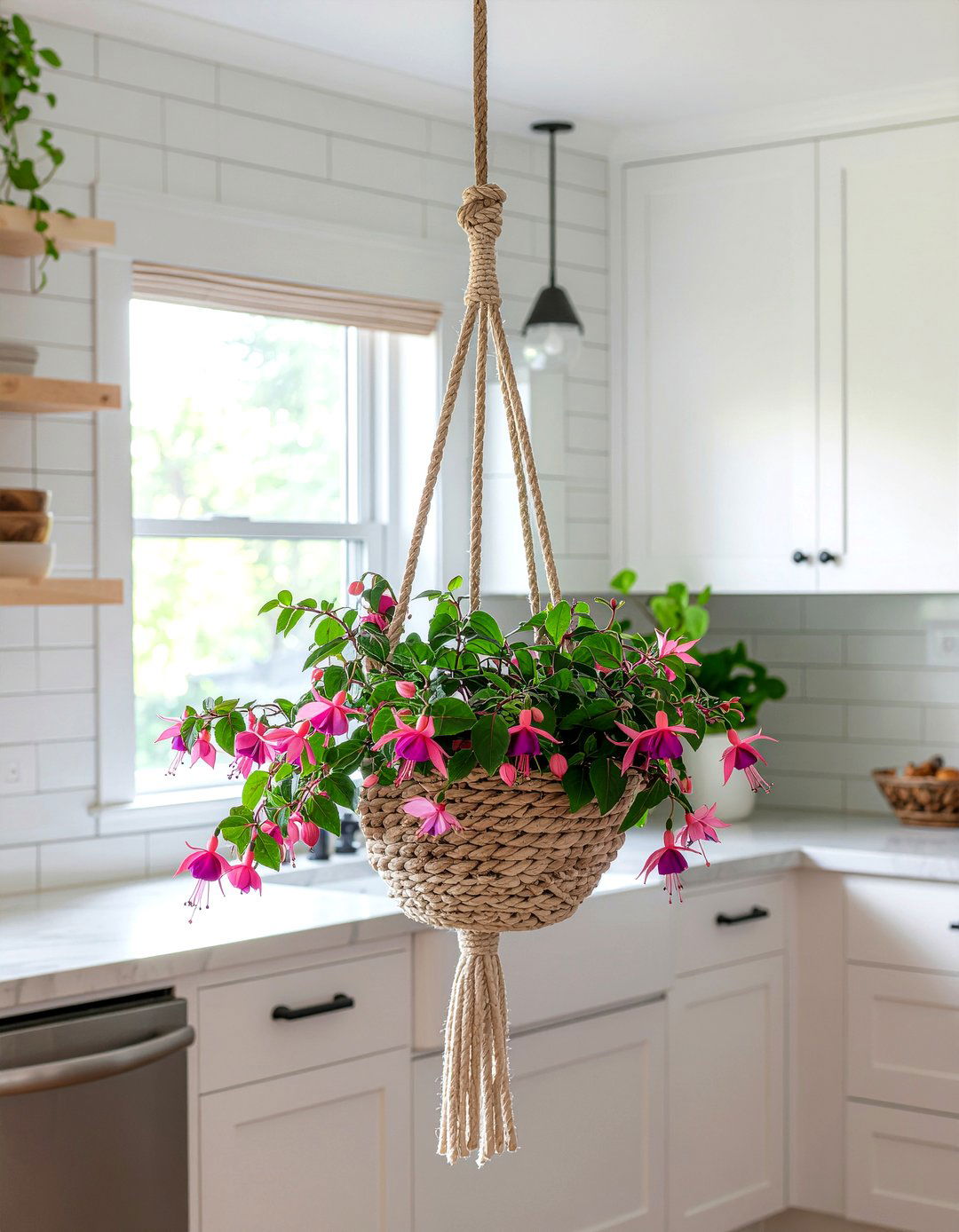 Hanging flower baskets for kitchen - 30 kitchen flower arrangement ideas