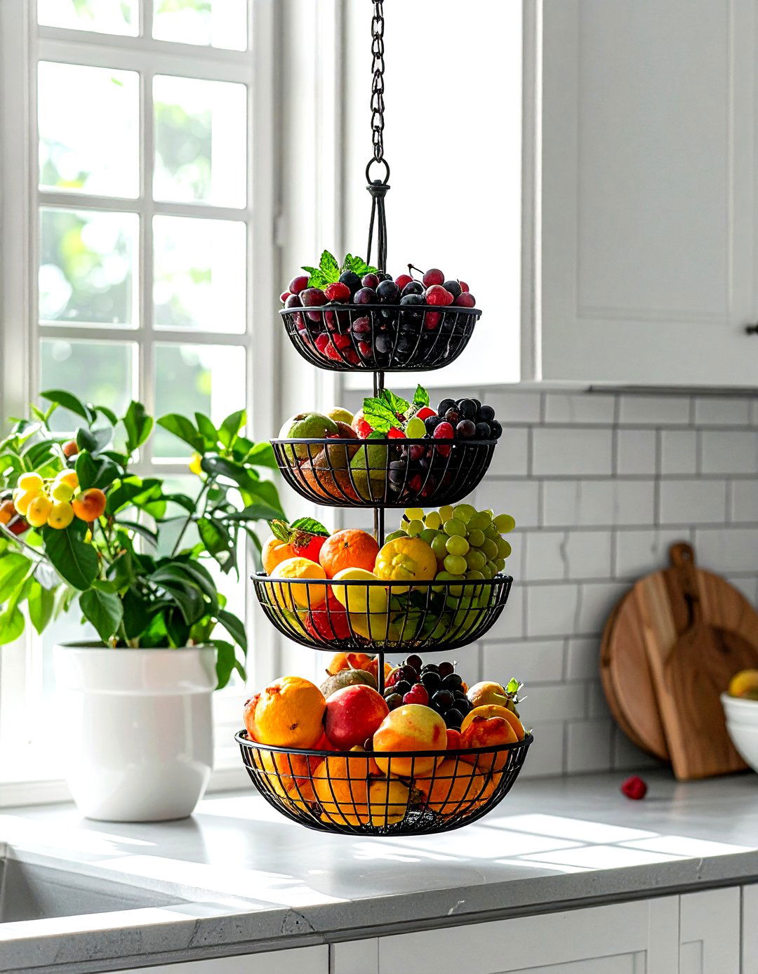 Hanging fruit basket - 30 kitchen storage tips