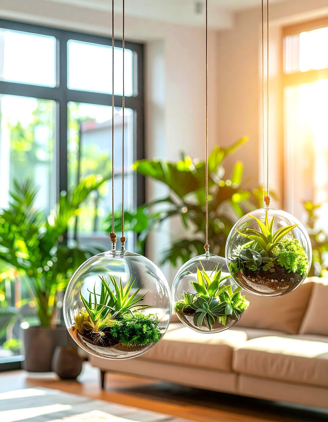 Hanging glass terrariums - 30 living room hanging storage ideas
