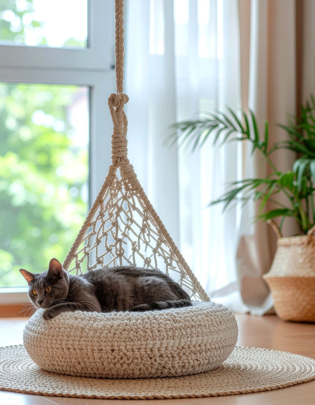 Hanging macrame cat bed - 30 pet bed ideas