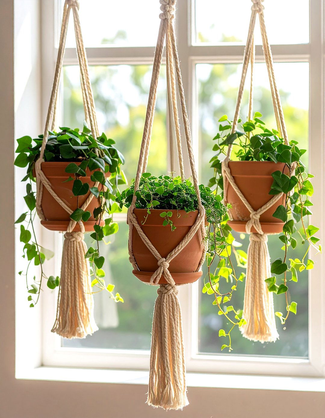 Hanging macrame plant holder - 30 nature-inspired decor ideas