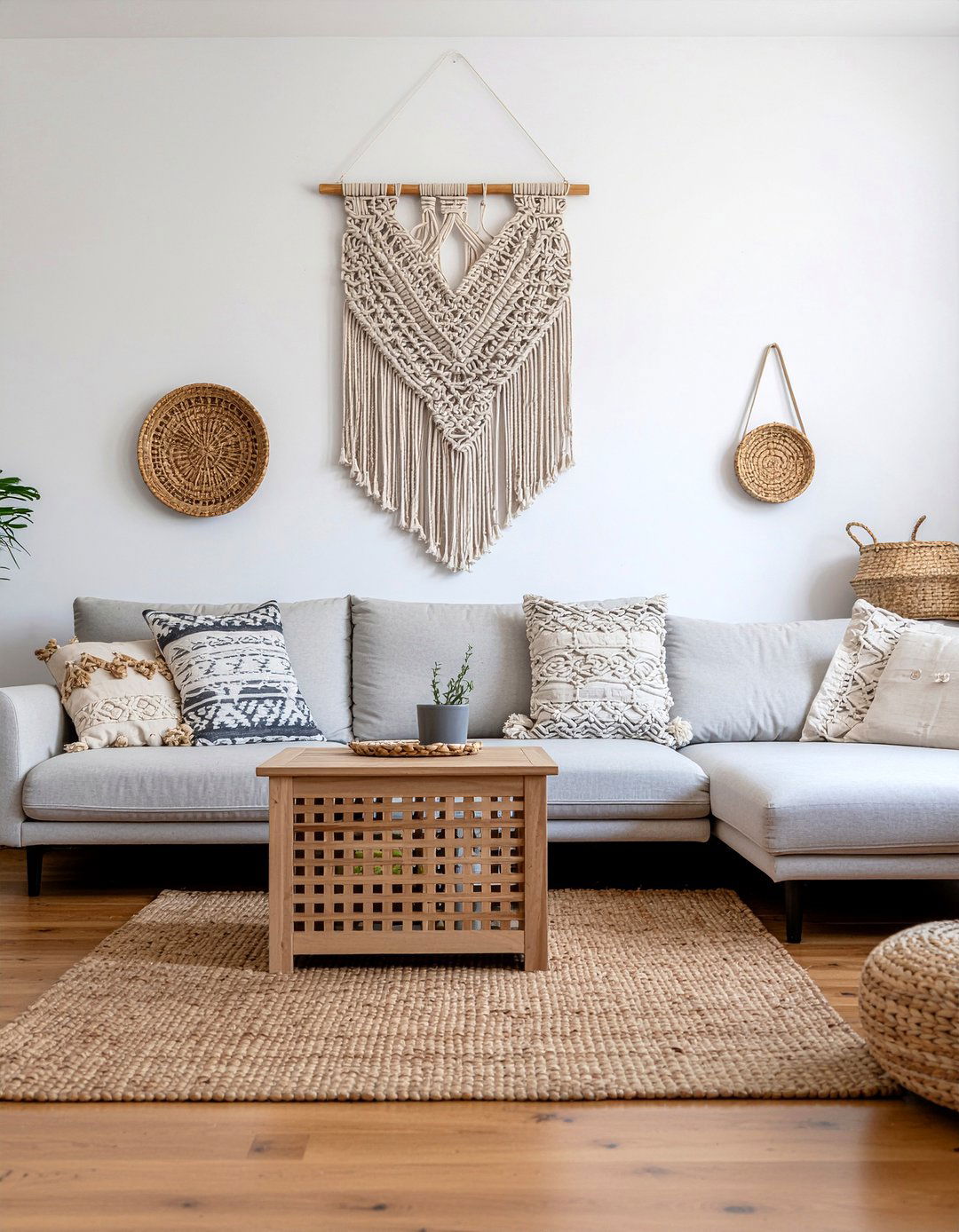 Hanging macrame wall art - 30 Mediterranean living room ideas