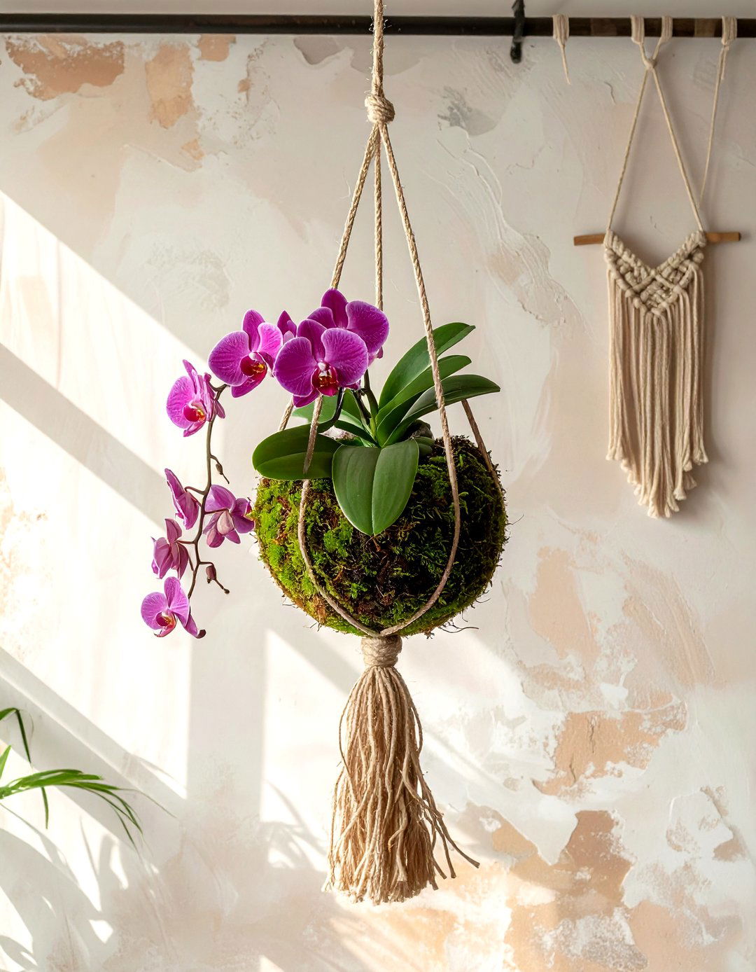 Hanging orchid kokedama - 30 orchid decor ideas