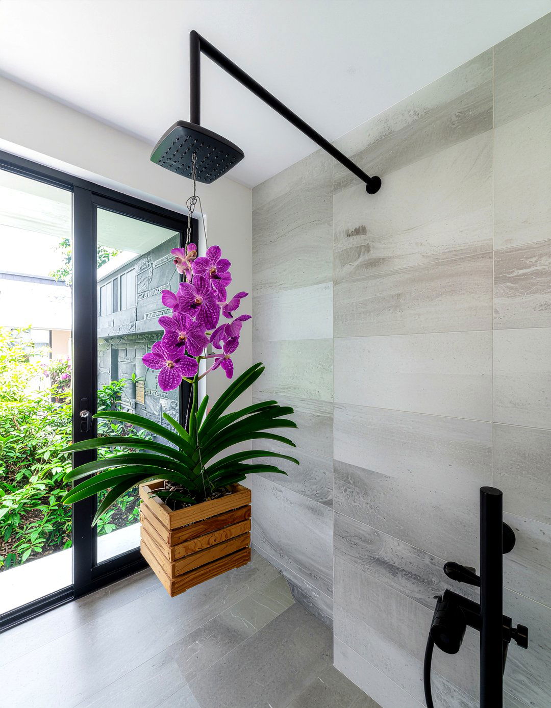 Hanging orchid shower - 30 bathroom orchid ideas