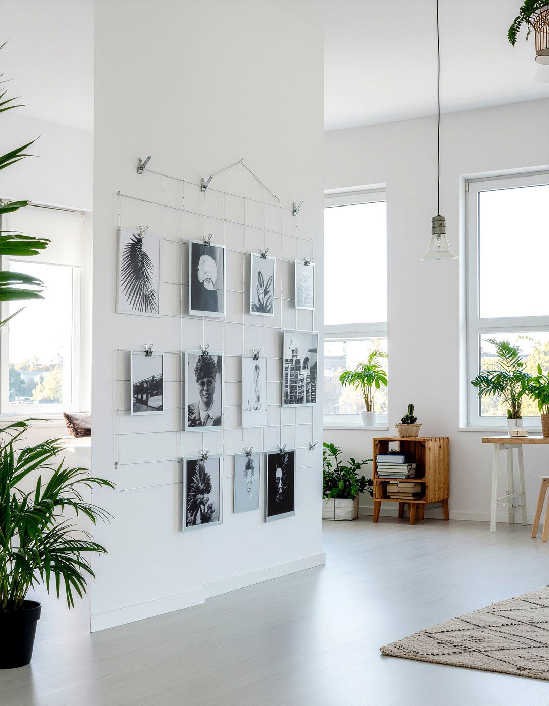 Hanging photo wire - 30 living room photo displays