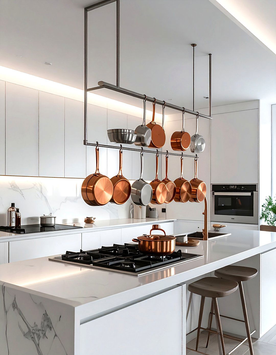 Hanging pot rack - 30 kitchen clever storage ideas