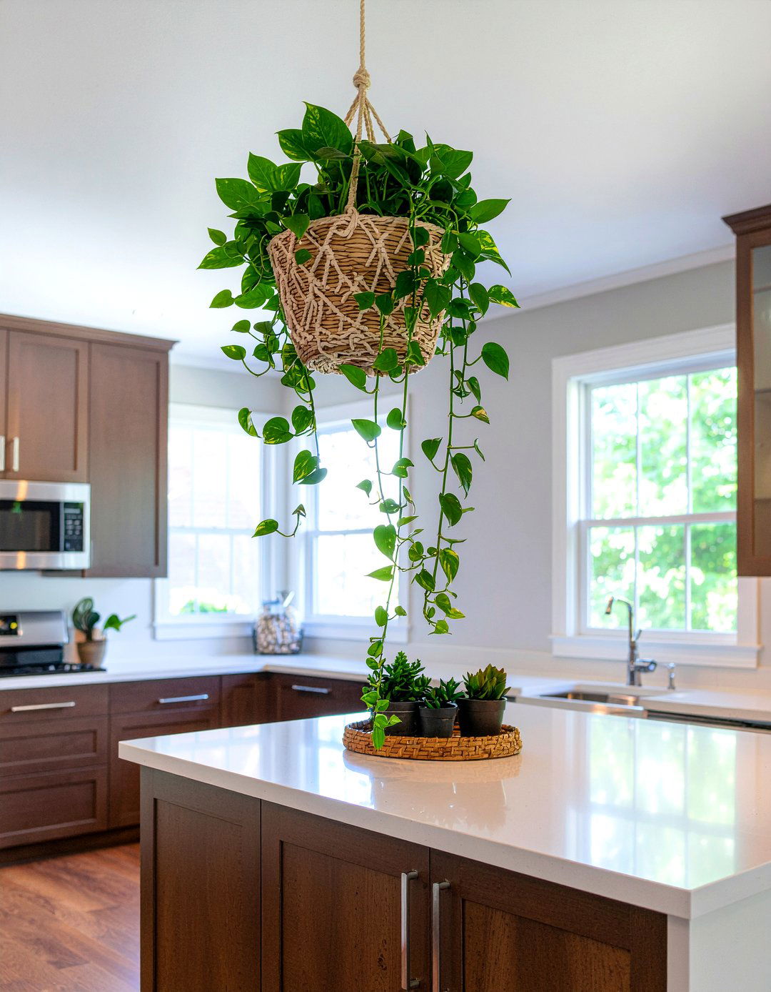 Hanging pothos in kitchen - 30 kitchen potted plant ideas