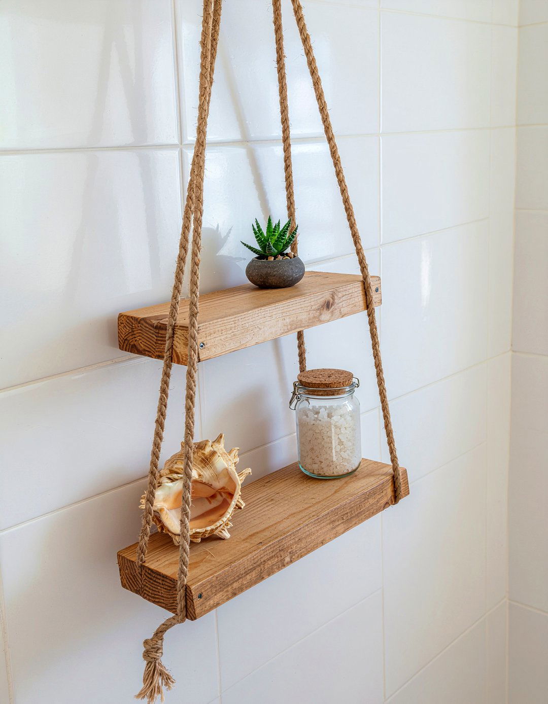Hanging rope shelves - 30 bathroom shelving unit ideas