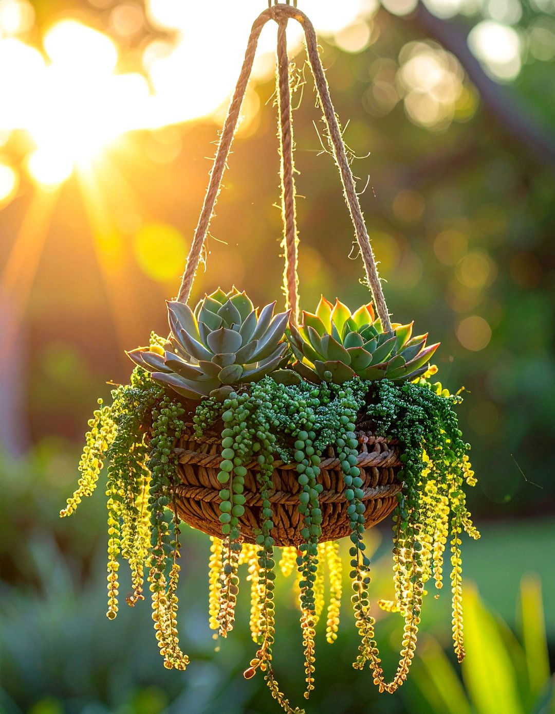 Hanging succulent basket - 30 dining room succulent ideas