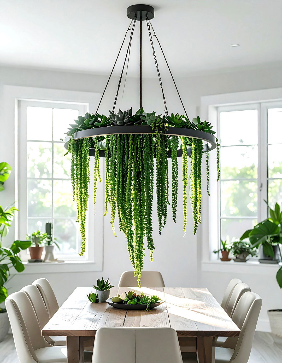 Hanging succulent chandelier - 30 dining room succulent ideas