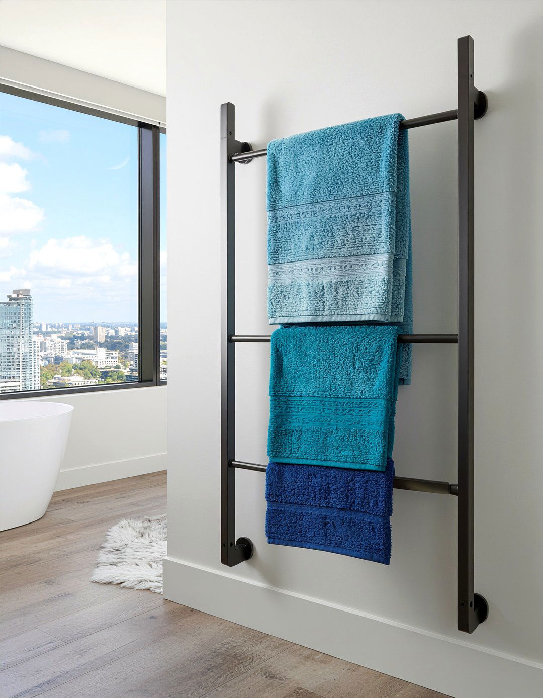 Hanging towel ladder shelf - 30 bathroom ladder shelf ideas