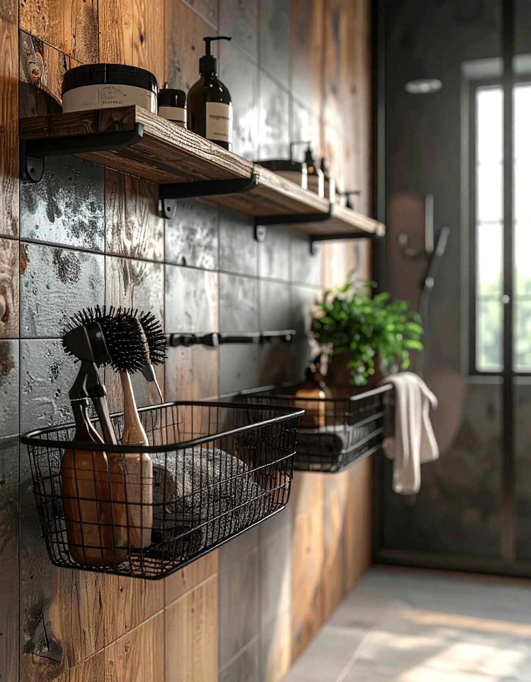 Hanging wire basket - 30 bathroom vertical storage ideas