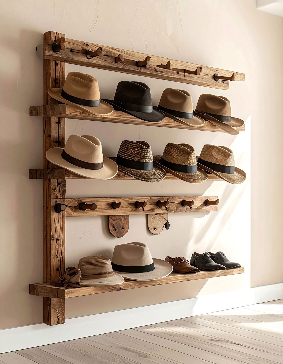 Hat rack for wall - 30 bedroom organization hacks