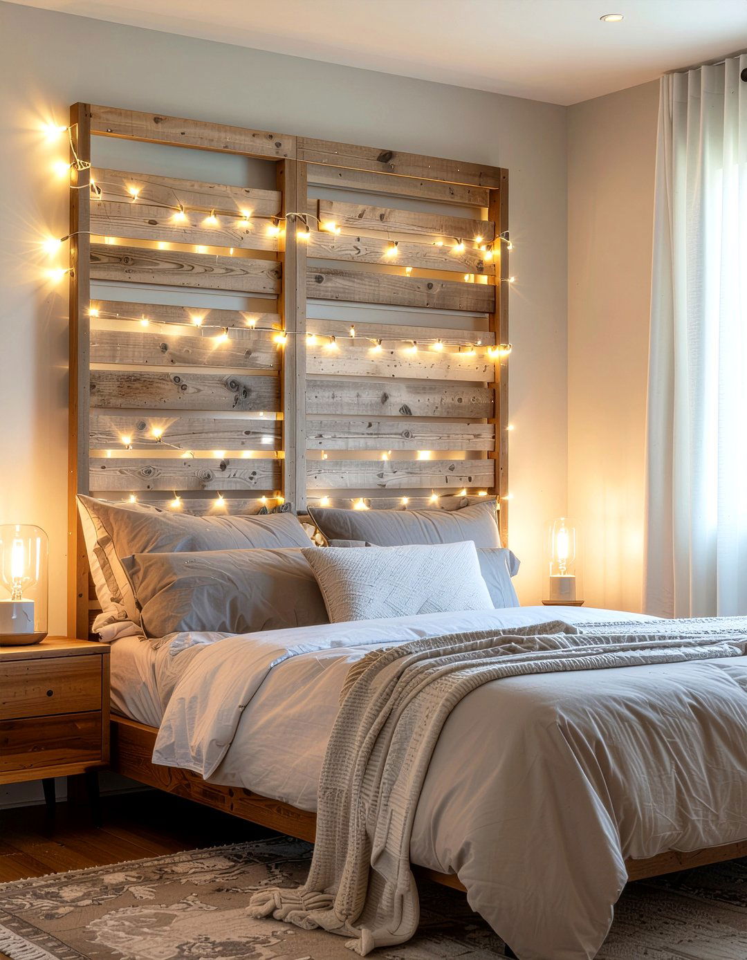 Headboard String Lights - 30 bedroom string lights ideas