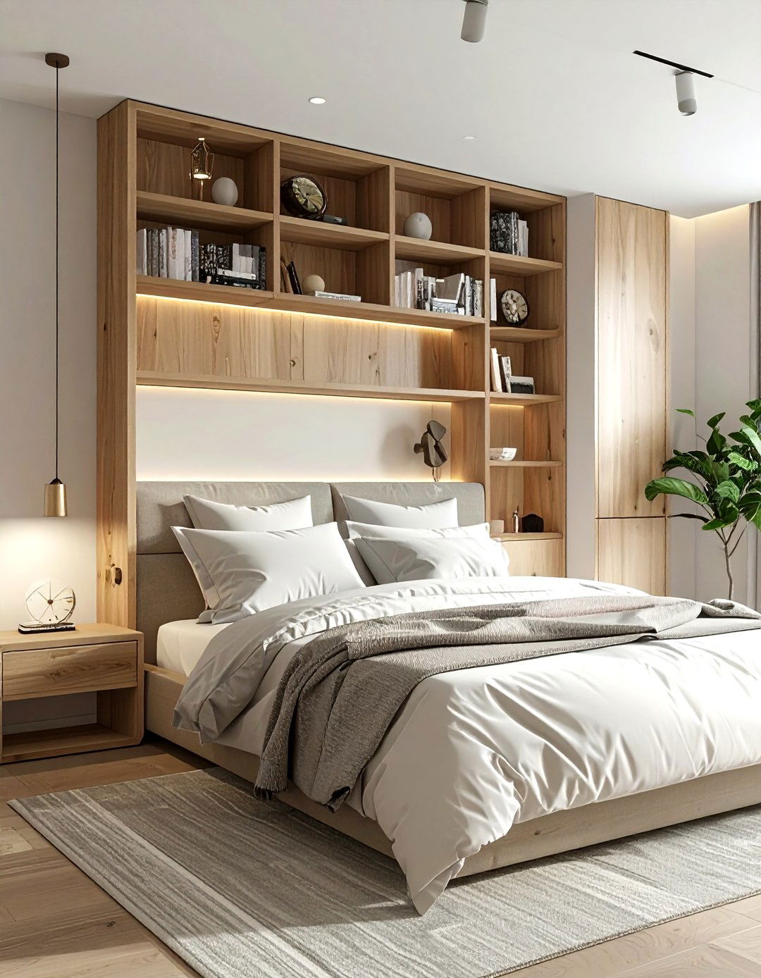 Headboard with cubbies - 30 bedroom creative storage ideas