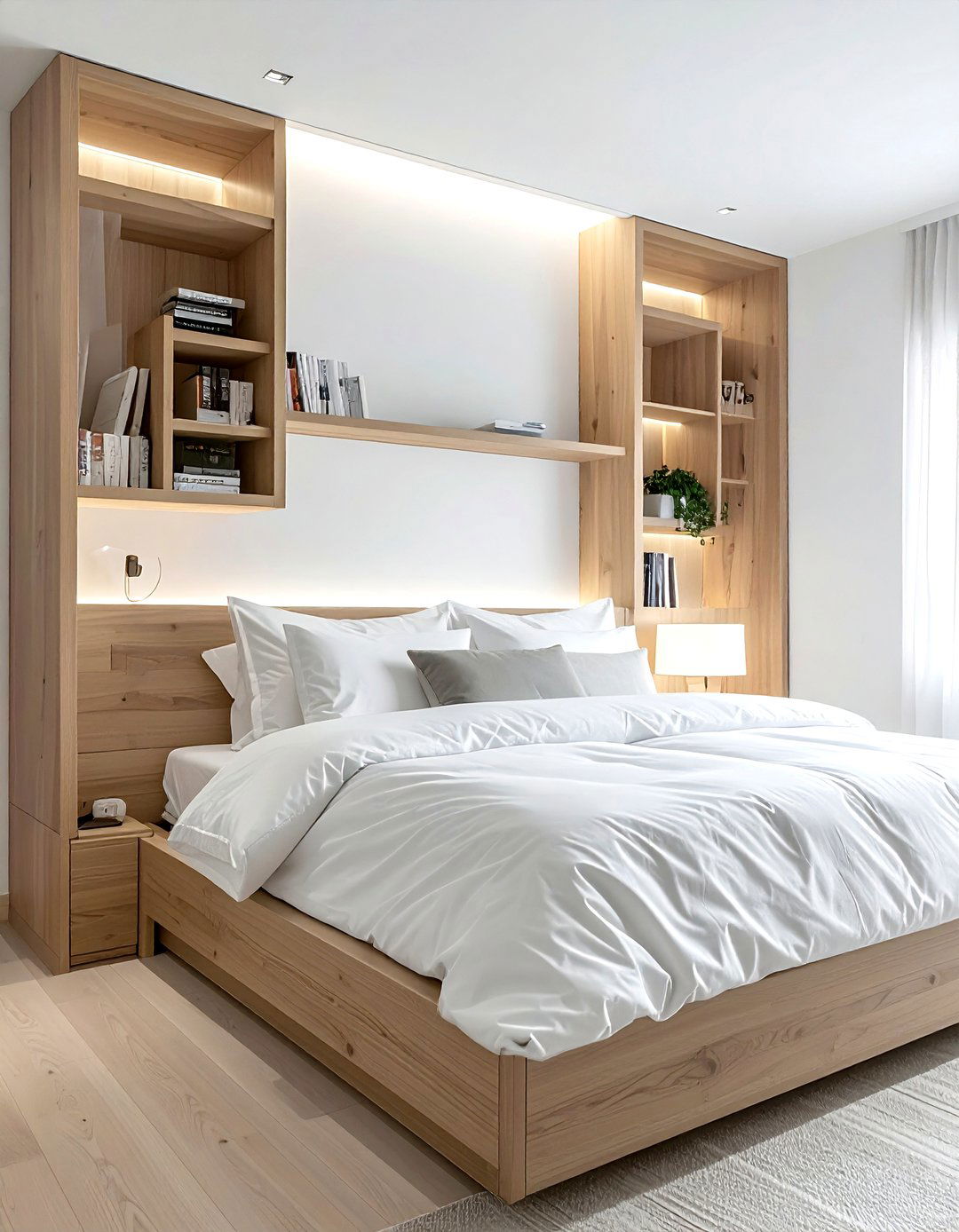 Headboard with storage - 30 bedroom organization hacks