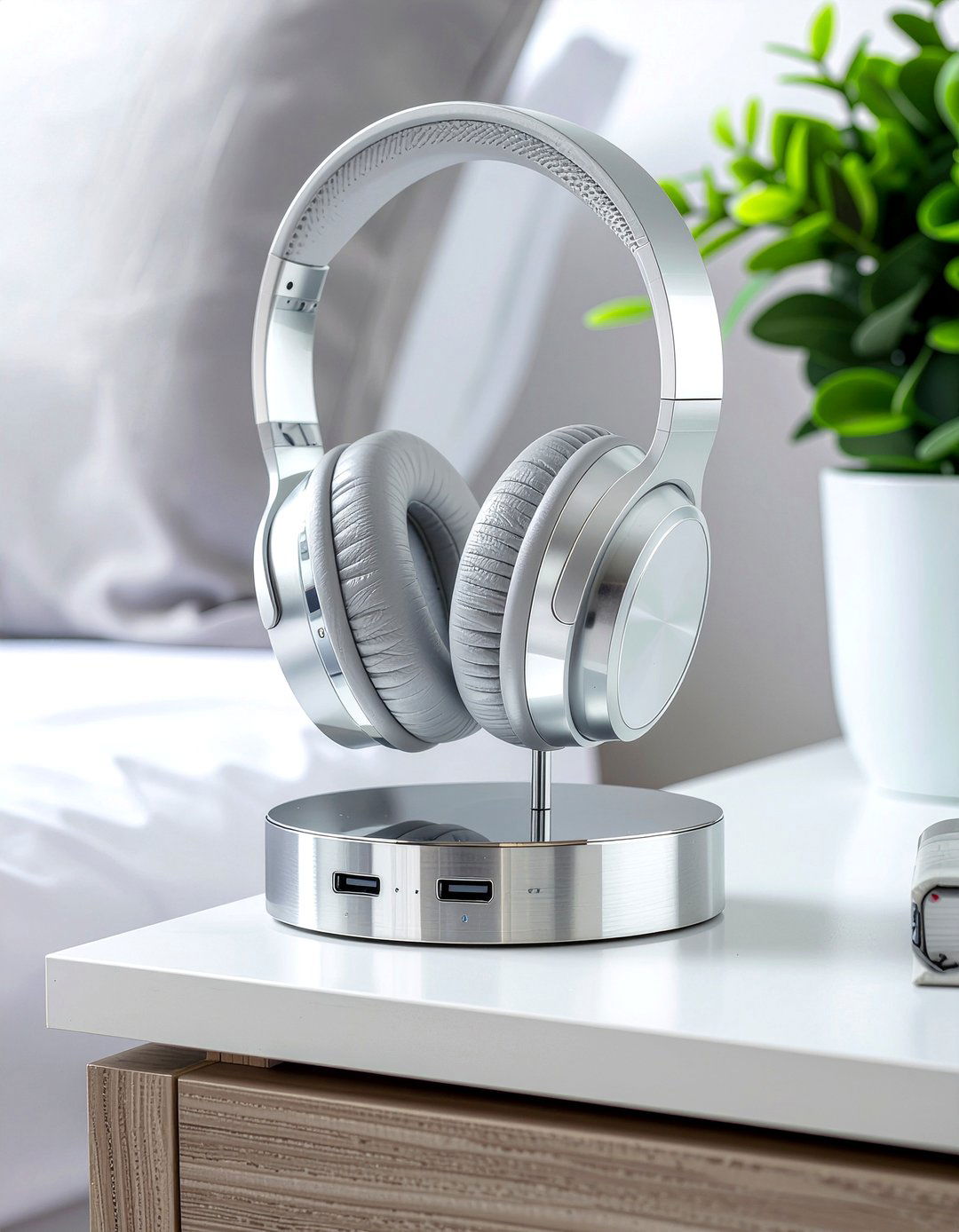 Headphone stand with USB - 30 bedroom cable organizers