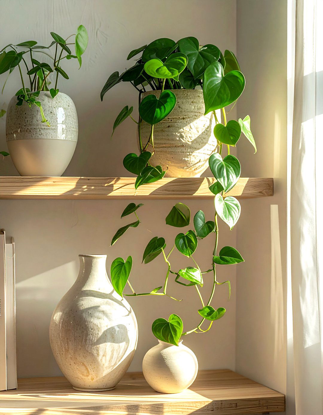 Heartleaf Philodendron Shelf Display - 30 hanging plant ideas