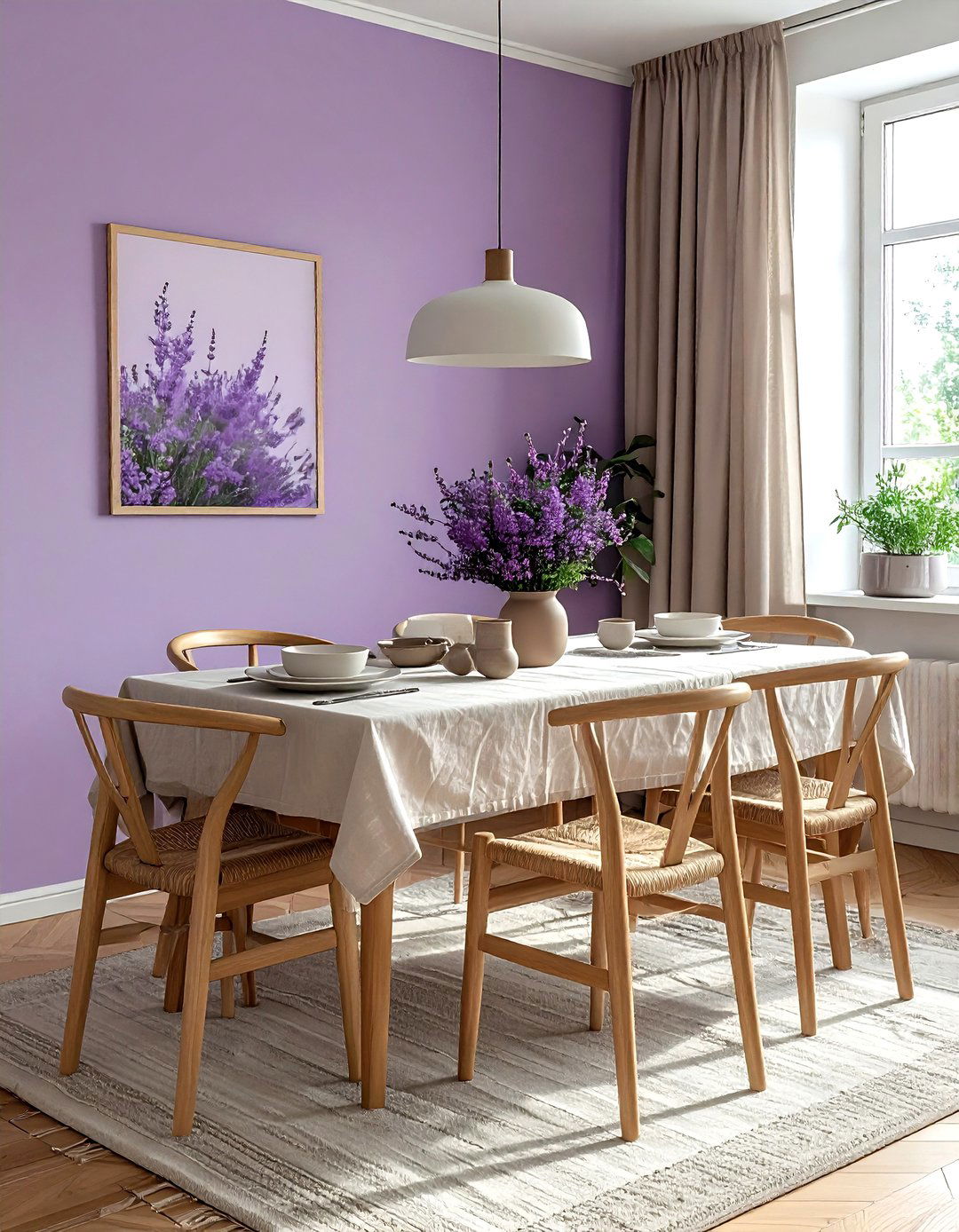 Heather and light oak dining room - 30 purple dining room color schemes