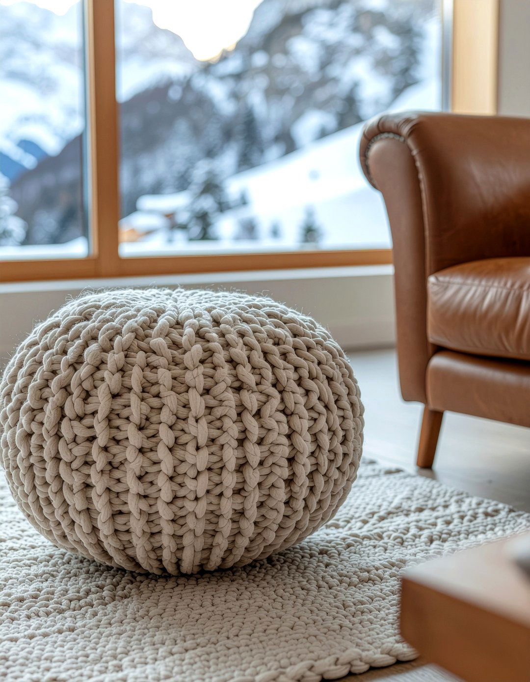 Heavy Knit Pouf - 30 living room mountain furniture ideas