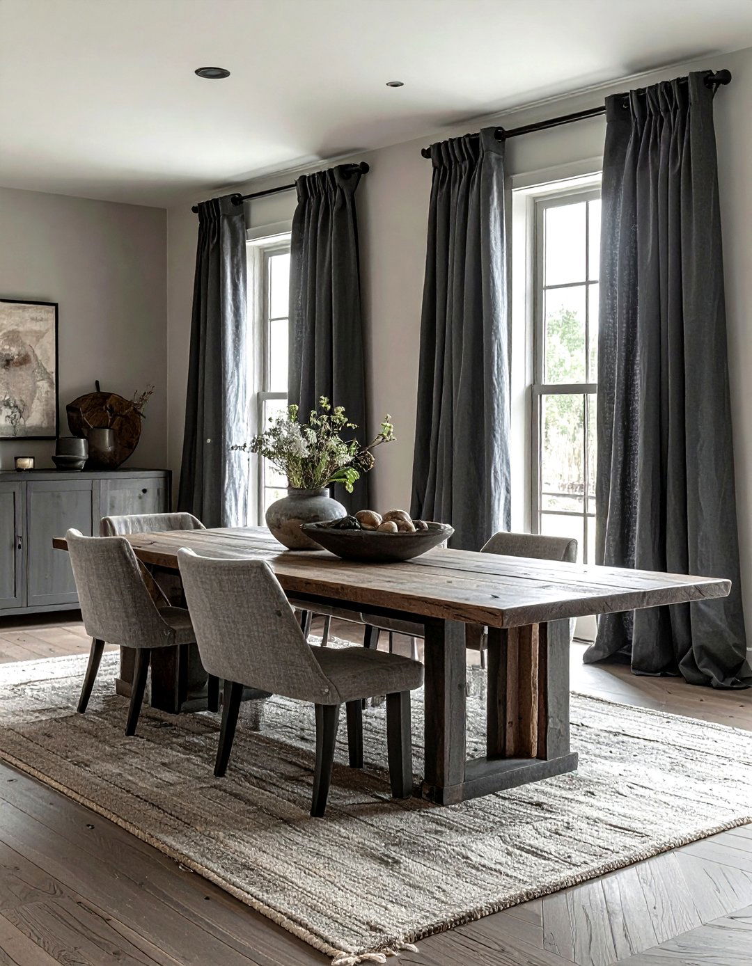 Heavy linen dining room curtains - 30 floor length curtain dining room ideas