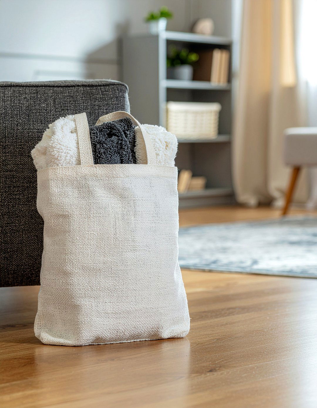Heavyweight Cotton Canvas Tote Storage - 30 cotton living room ideas