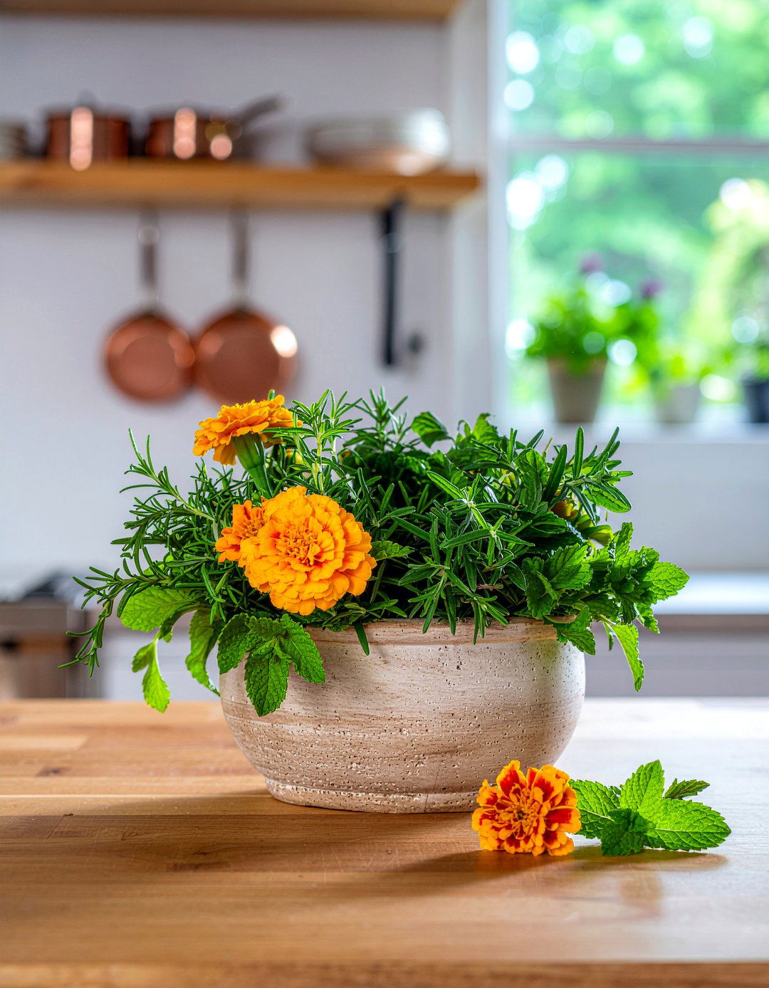 Herb and flower mix arrangement - 30 kitchen flower arrangement ideas