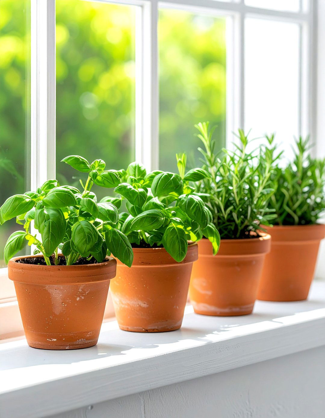 Herbs on windowsill - 30 rustic farmhouse kitchen ideas