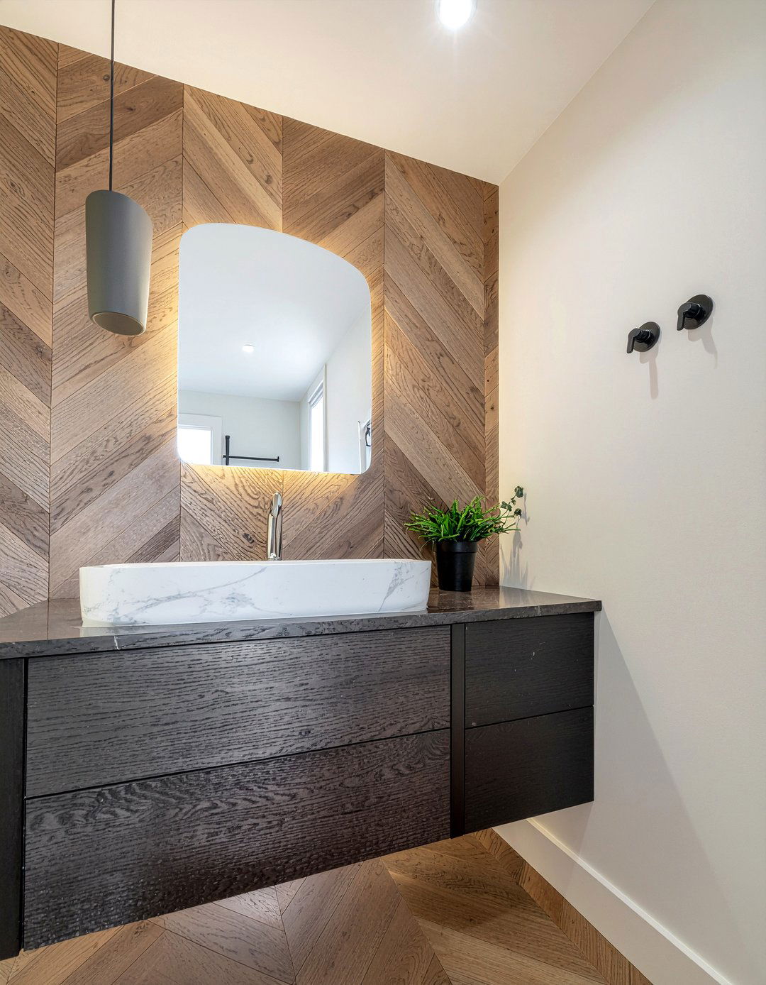 Herringbone Bathroom Wood Paneling - 30 bathroom millwork ideas