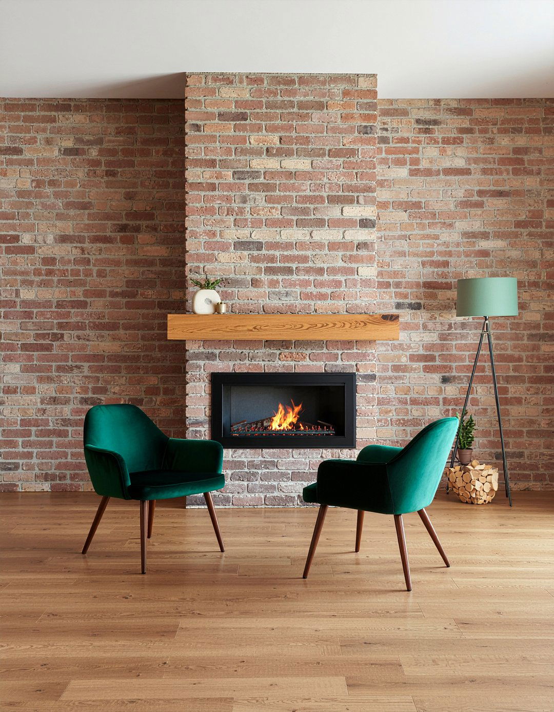 Herringbone Brick Accent Wall - 30 living room brick wall ideas