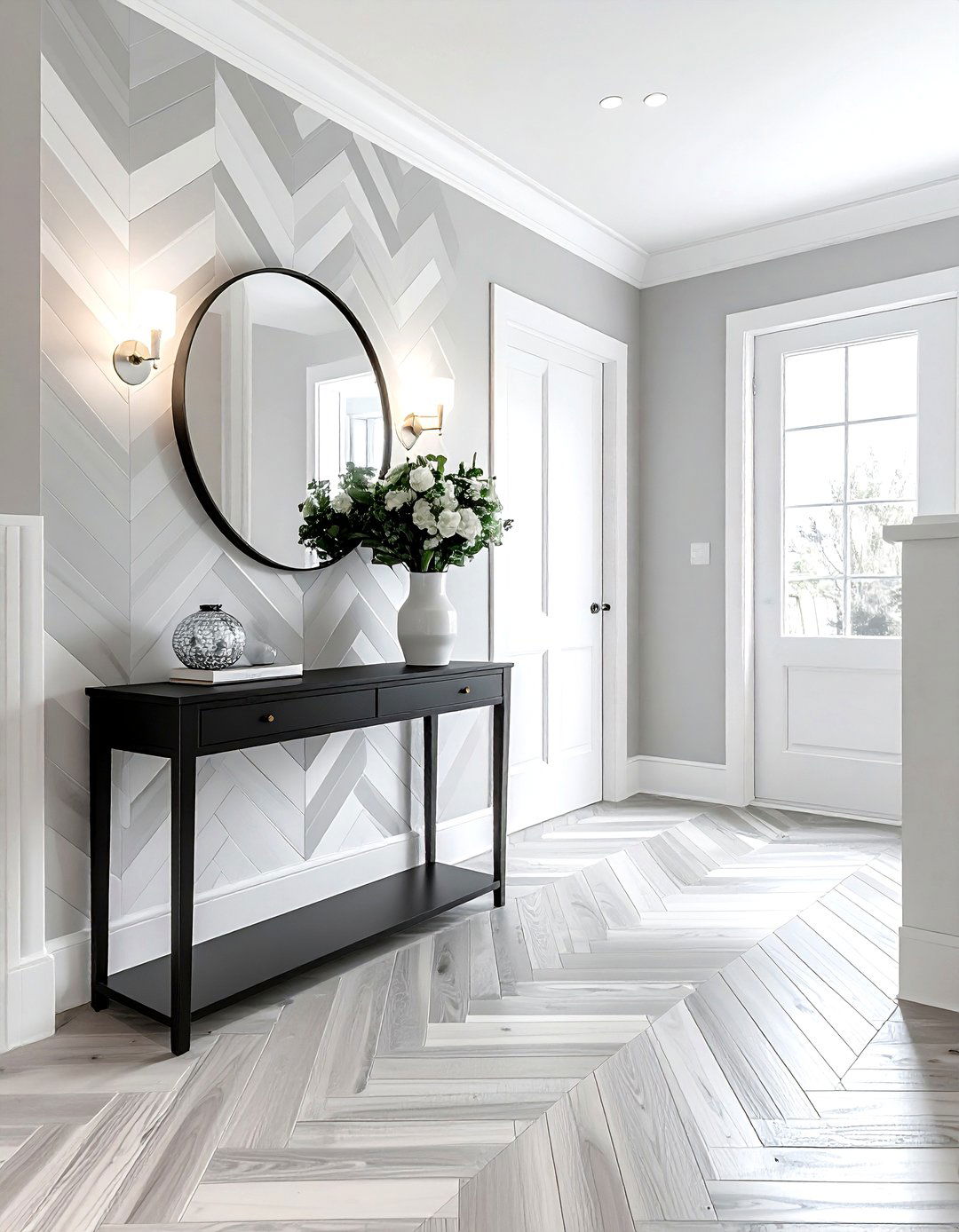 Herringbone Entry Way - 30 peel and stick wallpaper ideas