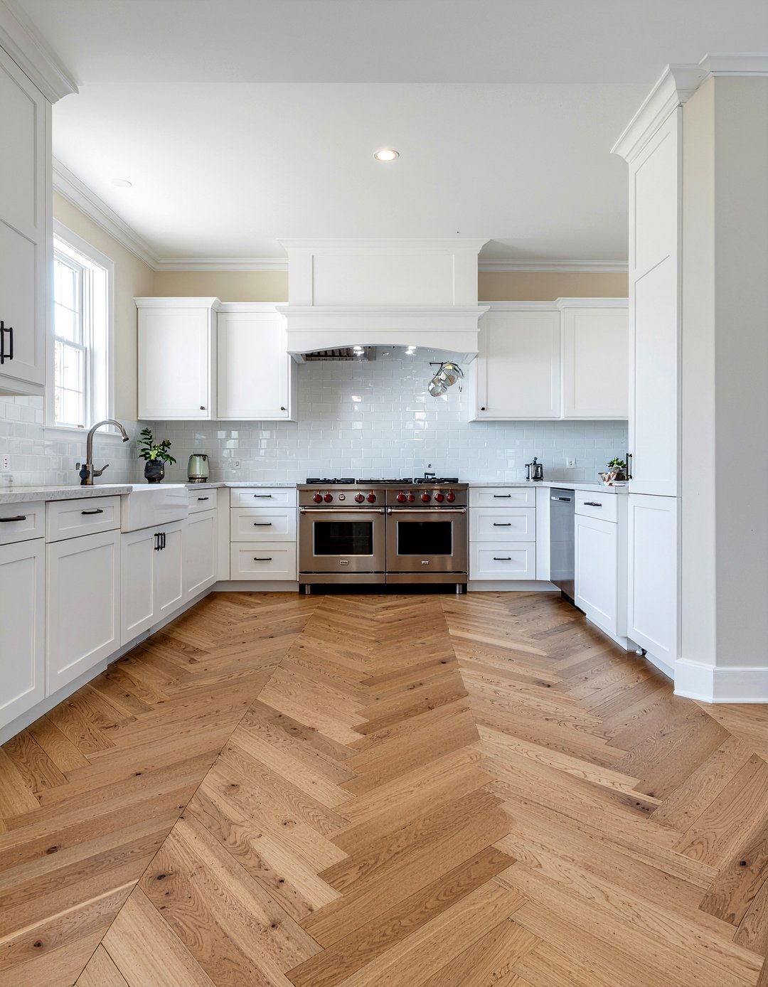 Herringbone Floor Kitchen - 30 large kitchen ideas