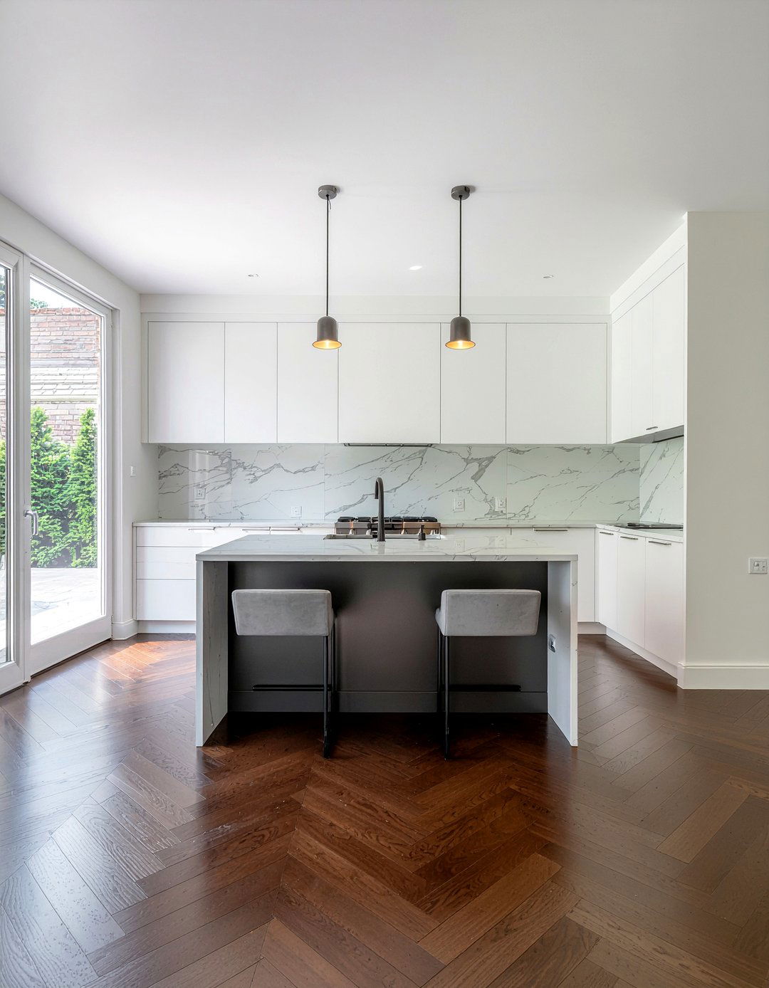 Herringbone Floor Kitchen - 30 new build kitchen ideas