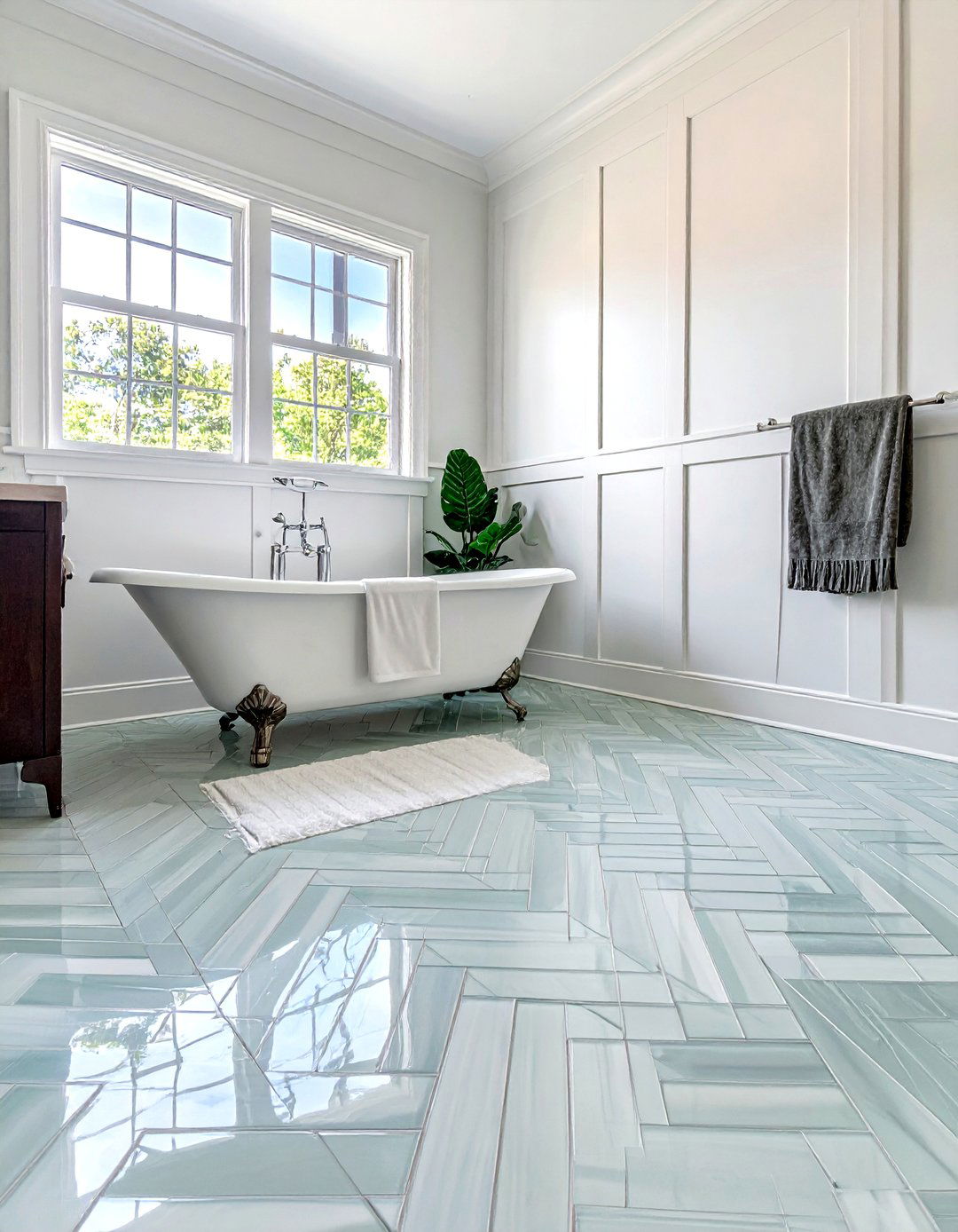 Herringbone Glass Tile Bathroom Floor - 30 glass tile bathroom ideas