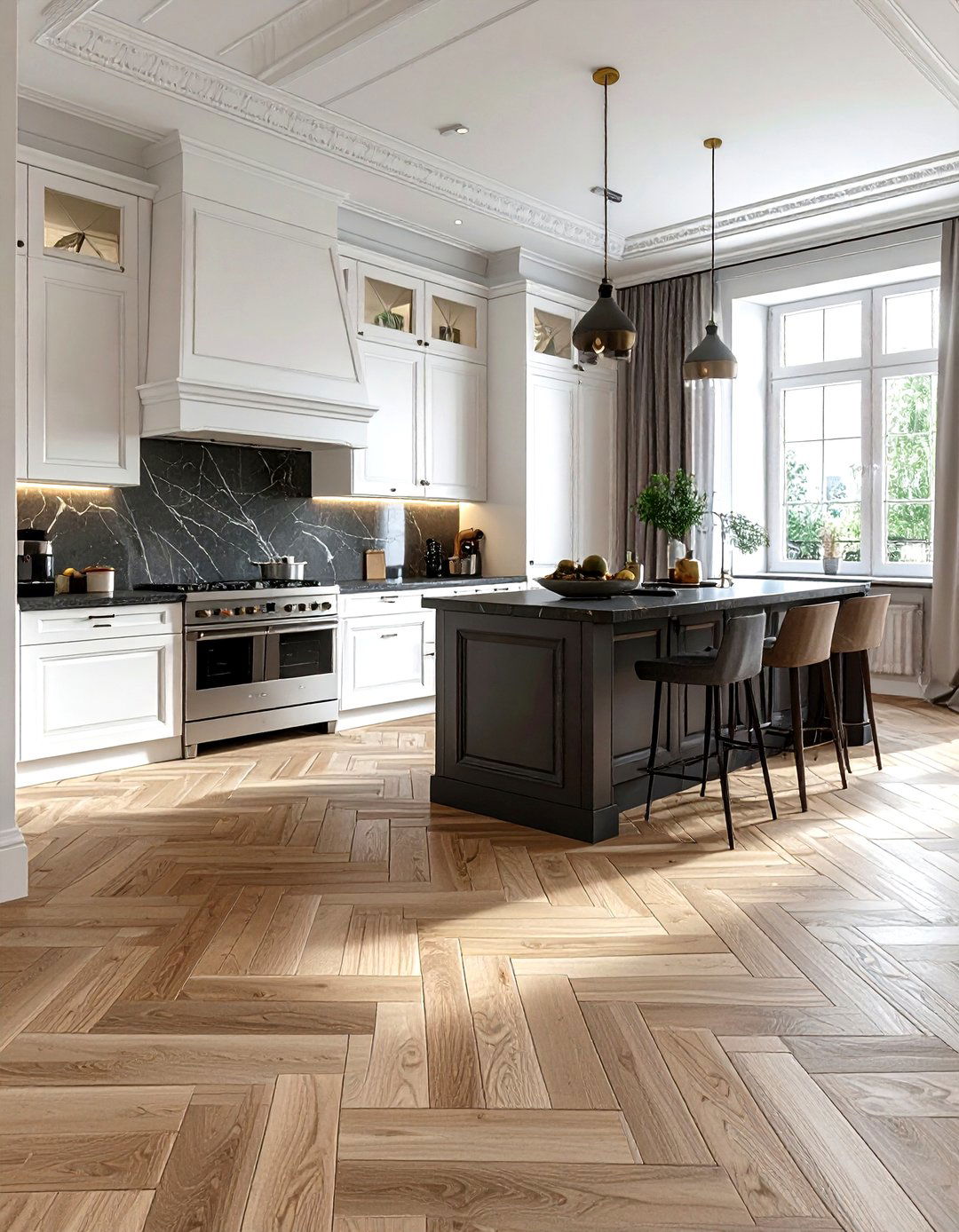 Herringbone Kitchen Floor - 30 kitchen design ideas