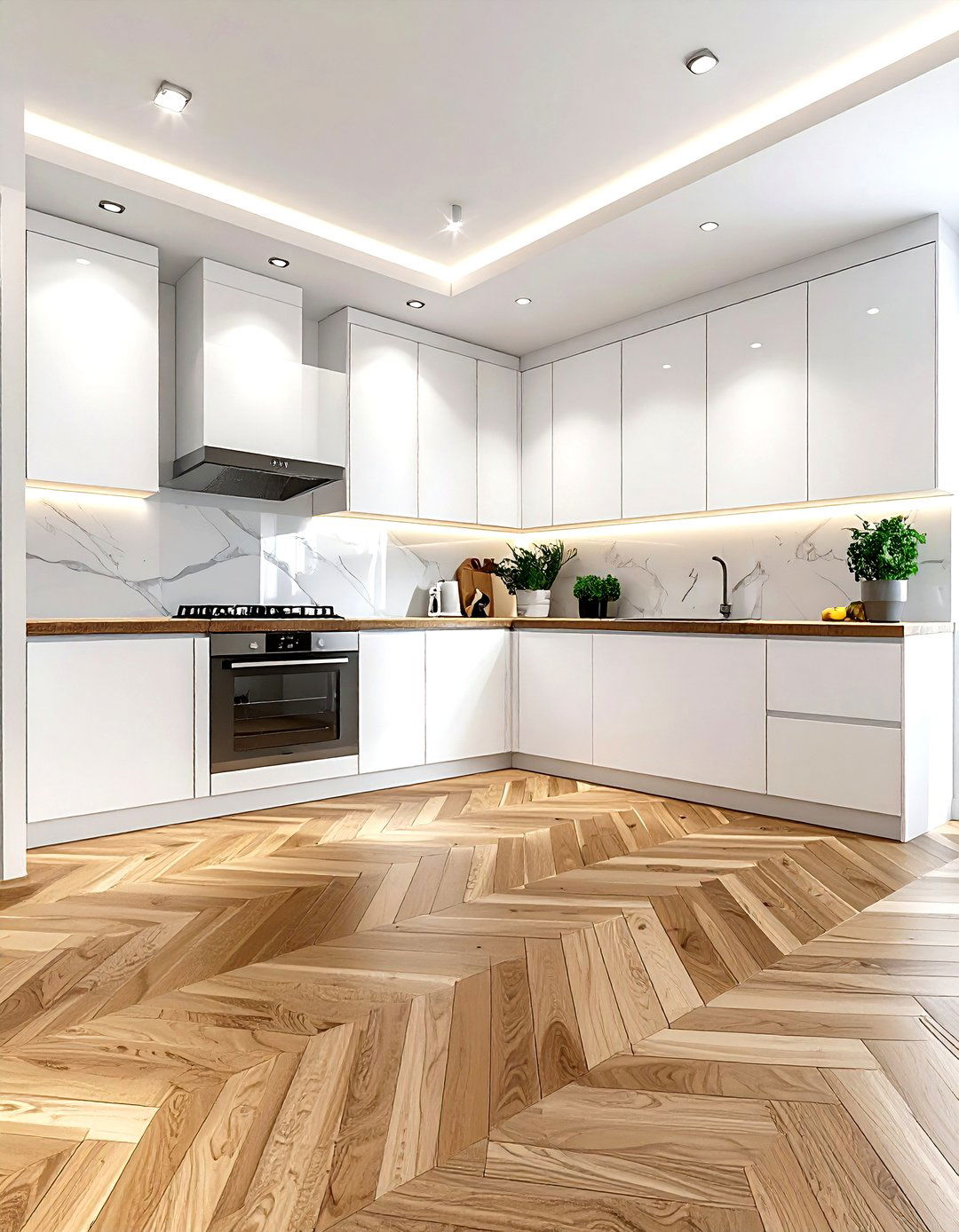 Herringbone Kitchen Floor - 30 finished kitchen ideas